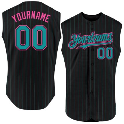Custom Name Number Black Teal Pinstripe Sleeveless Baseball Jersey - Personalized Authentic Team Jersey Personalized Black
