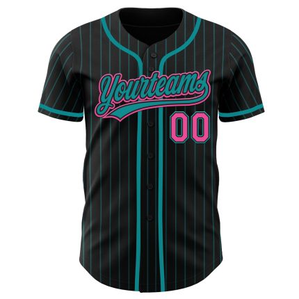 Personalized Teal Black Pinstripe Pink Baseball Jersey for Men and Women Personalized Black Teal Pinstripe Pink Baseball