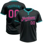 Personalized Unisex Softball Jersey - Black Teal Pinstripe Pink Two-Button Design Personalized Black Teal Pinstripe Pink