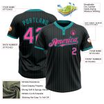 Personalized Unisex Softball Jersey - Black Teal Pinstripe Pink Two-Button Design Personalized Black Teal Pinstripe Pink