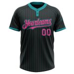Custom Name Number Unisex Softball Jersey Black Teal Pinstripe Personalized Two-Button Design Personalized Black Teal Pinstripe