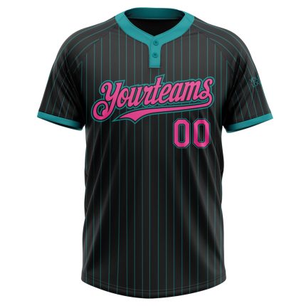 Custom Name Number Unisex Softball Jersey Black Teal Pinstripe Personalized Two-Button Design Personalized Black Teal Pinstripe