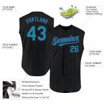 Custom Name and Number Personalized Black Teal Pinstripe Purple Sleeveless Baseball Jersey Personalized Black Teal Pinstripe
