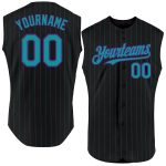Custom Name and Number Personalized Black Teal Pinstripe Purple Sleeveless Baseball Jersey Personalized Black Teal Pinstripe