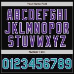 Custom Name and Number Black Teal Pinstripe Purple Bomber Varsity Jacket Full-Snap Letterman Personalized Black Teal Pinstripe