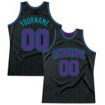 Personalized Black Teal Pinstripe Basketball Jersey - Custom Purple-Teal Design Personalized Black Teal Pinstripe Purple-Teal