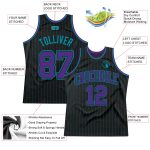 Personalized Black Teal Pinstripe Basketball Jersey - Custom Purple-Teal Design Personalized Black Teal Pinstripe Purple-Teal