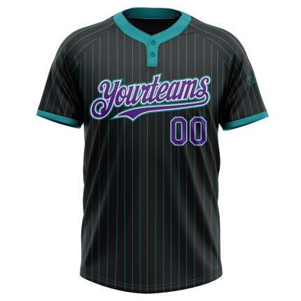 Personalized Softball Jersey Unisex Two-Button Purple White Black Teal Pinstripe Personalized Black Teal Pinstripe Purple-White