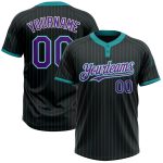 Custom Name and Number Personalized Unisex Softball Jersey Black Teal Pinstripe Purple White Two-Button Design Personalized
