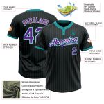 Custom Name and Number Personalized Unisex Softball Jersey Black Teal Pinstripe Purple White Two-Button Design Personalized