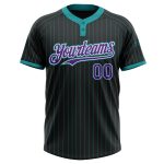 Custom Name and Number Personalized Unisex Softball Jersey Black Teal Pinstripe Purple White Two-Button Design Personalized