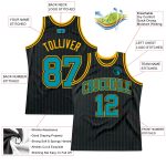 Custom Basketball Jersey with Personalized Name and Number - Black Teal Pinstripe Teal-Gold Authentic Team Apparel Personalized