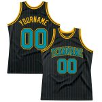 Custom Basketball Jersey with Personalized Name and Number - Black Teal Pinstripe Teal-Gold Authentic Team Apparel Personalized