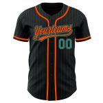Personalized Teal Orange Black Pinstripe Baseball Jersey for Men and Women Personalized Black Teal Pinstripe Teal-Orange