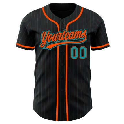 Personalized Teal Orange Black Pinstripe Baseball Jersey for Men and Women Personalized Black Teal Pinstripe Teal-Orange