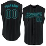 Personalized Teal Black Pinstripe Sleeveless Baseball Jersey for Men Personalized Black Teal Pinstripe Teal Sleeveless Baseball