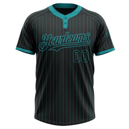 Personalized Unisex Softball Jersey Black Teal Pinstripe Two-Button Classic Design Personalized Black Teal Pinstripe Teal