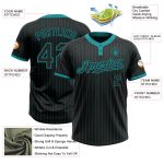 Custom Name and Number Two-Button Unisex Softball Jersey - Personalized Black Teal Pinstripe Design Personalized Black Teal