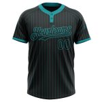 Custom Name and Number Two-Button Unisex Softball Jersey - Personalized Black Teal Pinstripe Design Personalized Black Teal