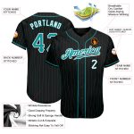 Custom Authentic Baseball Jersey with Personalized Team Name and Number - Black Teal Pinstripe Design Personalized Black