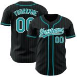 Personalized Authentic Baseball Jersey - Black Teal Pinstripe Teal-White Design Personalized Black Teal Pinstripe Teal-White