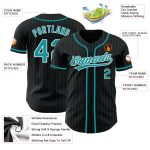 Personalized Black Teal Pinstripe Baseball Jersey for Men and Women Personalized Black Teal Pinstripe Teal-White Baseball