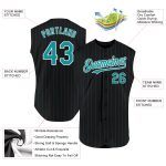 Custom Name Number Baseball Jersey - Personalized Black Teal Pinstripe Authentic Sleeveless Team Wear Personalized Black