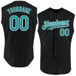 Custom Name Number Baseball Jersey - Personalized Black Teal Pinstripe Authentic Sleeveless Team Wear Personalized Black