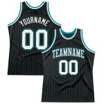 Personalized Black Teal Basketball Jersey - Stylish Pinstripe Design for Fans Personalized Black Teal Pinstripe White Black-Teal
