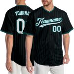 Custom Black Teal Pinstripe Baseball Jersey with Personalized Name & Number, Authentic Team Apparel Personalized Black Teal