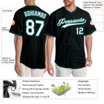 Custom Black Teal Pinstripe Baseball Jersey with Personalized Name & Number, Authentic Team Apparel Personalized Black Teal