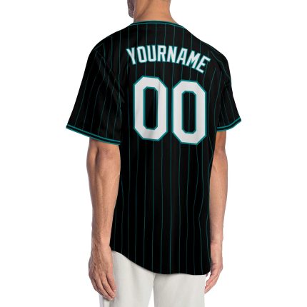 Personalized Teal Black Pinstripe Baseball Jersey for Men and Women Personalized Black Teal Pinstripe White-Teal Baseball