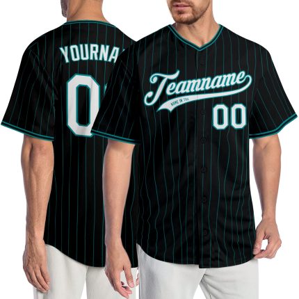 Personalized Teal Black Pinstripe Baseball Jersey for Men and Women Personalized Black Teal Pinstripe White-Teal Baseball
