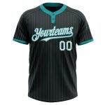 Personalized Unisex Softball Jersey Black Teal Pinstripe Two-Button Design Personalized Black Teal Pinstripe White Two-Button