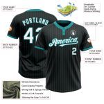 Custom Name and Number Black Teal Pinstripe Two-Button Unisex Softball Jersey - Personalized Team Apparel Personalized Black