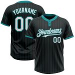 Custom Name and Number Black Teal Pinstripe Two-Button Unisex Softball Jersey - Personalized Team Apparel Personalized Black