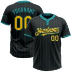 Personalized Unisex Softball Jersey - Black Teal Pinstripe Yellow Two-Button Personalized Black Teal Pinstripe Yellow Two-Button