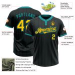 Custom Name Number Softball Jersey Unisex Black Teal Pinstripe Yellow Two-Button Design Personalized Black Teal Pinstripe