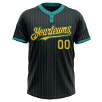 Custom Name Number Softball Jersey Unisex Black Teal Pinstripe Yellow Two-Button Design Personalized Black Teal Pinstripe