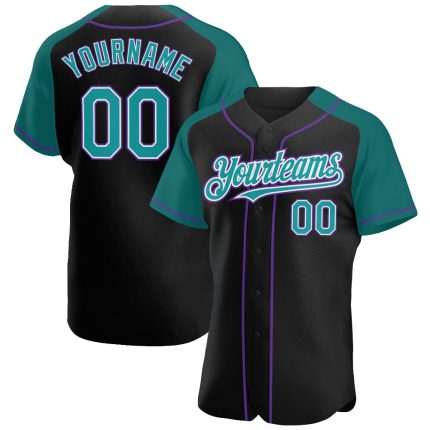 Custom Name Number Baseball Jersey - Personalized Black Teal Purple Authentic Raglan Sleeves Personalized Black Teal-Purple