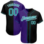 Custom Name Number Personalized Baseball Jersey Authentic Split Black Teal-Purple Fashion Team Personalized Black Teal-Purple
