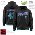 Custom Team Name Number Black Teal Purple Bomber Full-Snap Varsity Hoodie Jacket Personalized Black Teal-Purple Bomber Full-Snap