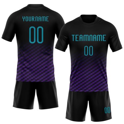 Personalized Geometric Volleyball Uniform Jersey - Black Teal-Purple Sublimation Design Personalized Black Teal-Purple Geometric