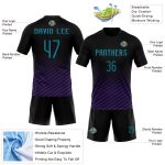 Personalized Geometric Volleyball Uniform Jersey - Black Teal-Purple Sublimation Design Personalized Black Teal-Purple Geometric