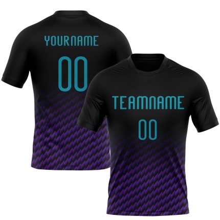 Personalized Geometric Volleyball Uniform Jersey - Black Teal-Purple Sublimation Design Personalized Black Teal-Purple Geometric