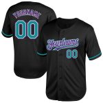 Custom Name Number Baseball Jersey Authentic Throwback Teal-Purple Mesh Personalized Black Team Jersey Personalized Black