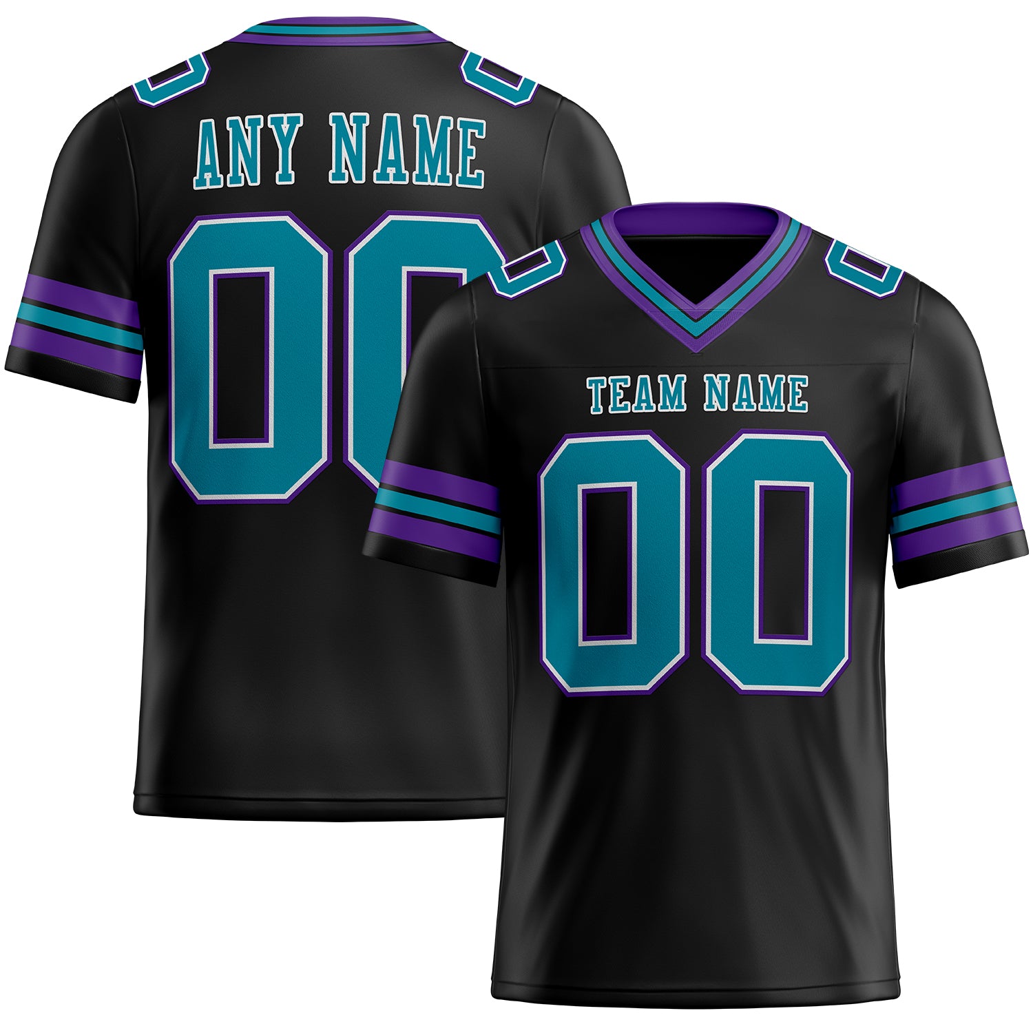 Personalized Football Jersey Black Teal Purple Mesh - Customizable Size 2 Personalized Black Teal-Purple Mesh Football Jersey