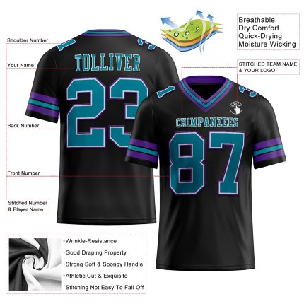 Personalized Football Jersey Black Teal Purple Mesh - Customizable Size 2 Personalized Black Teal-Purple Mesh Football Jersey