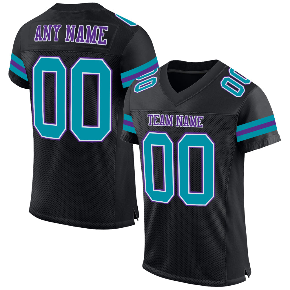 Personalized Black Teal Purple Football Jersey for Men and Women - Custom Team Apparel Personalized Black Teal-Purple Mesh