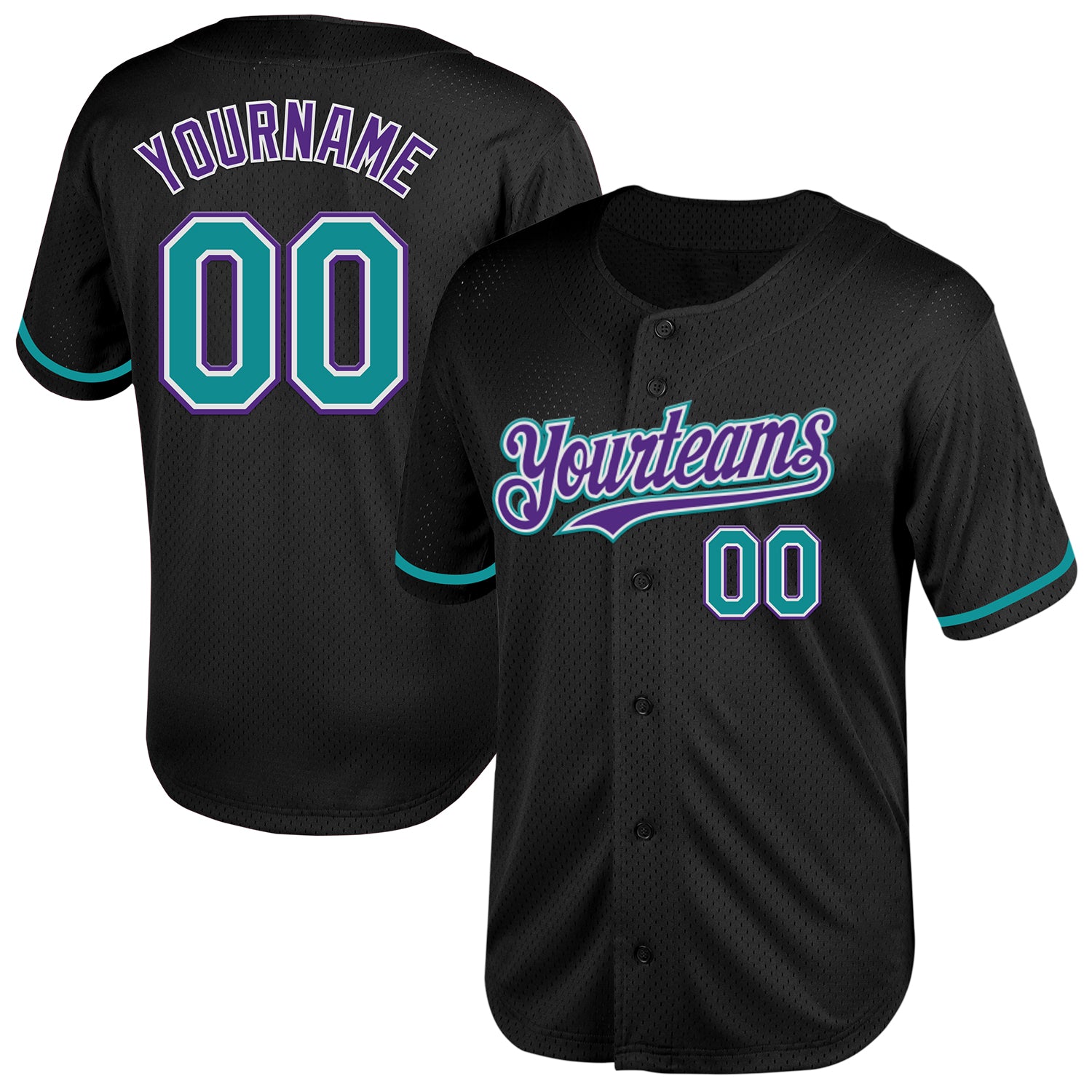 Personalized Black Teal Purple Throwback Baseball Jersey for Men and Women Personalized Black Teal-Purple Mesh Throwback